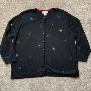 CJ Banks Women’s Black Cardigan Sweater Fireworks Sequins NYE July 4th Burst 3X